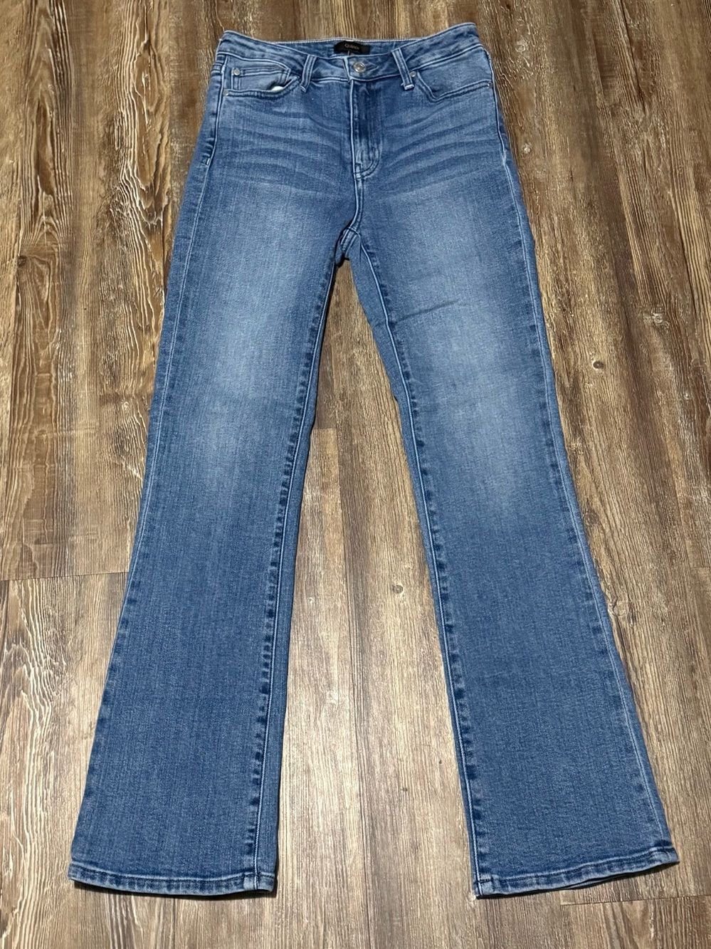Quince Stretch High Rise Kick Flare Jeans Women's 26 in Seaside Blue Wash Denim